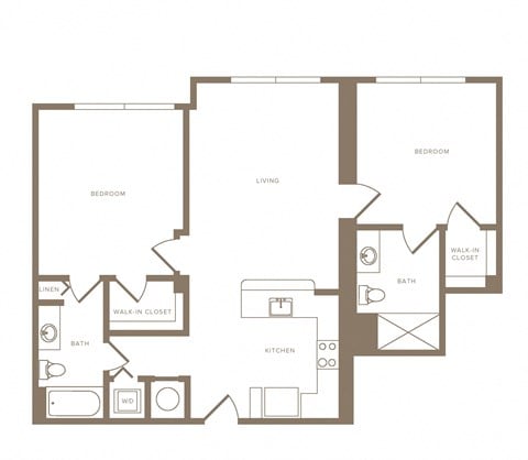 Floor plan for 2 beds, 2 baths, 1119 sqft